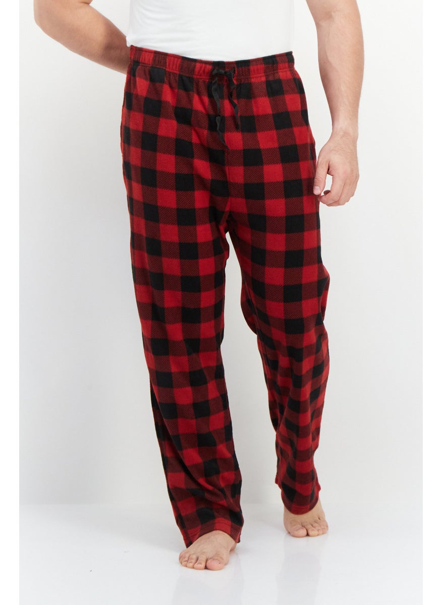 Men Drawstring Plaid Pyjama, Red