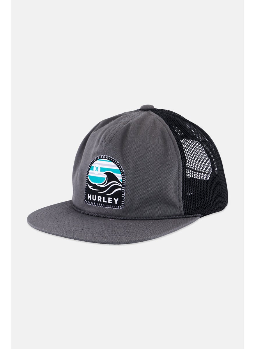 Men Embroidered Logo Truckers Cap, Grey