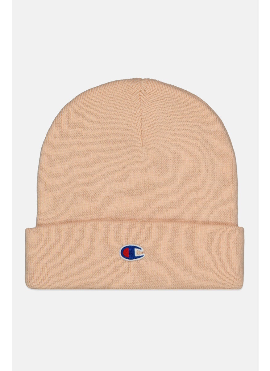 Men Embroidered Logo Knitted Beanie, Light Peach