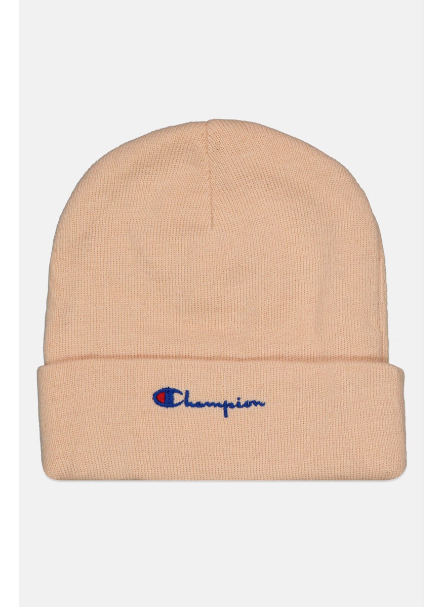 Men Embroidered Logo Knitted Beanie, Light Peach