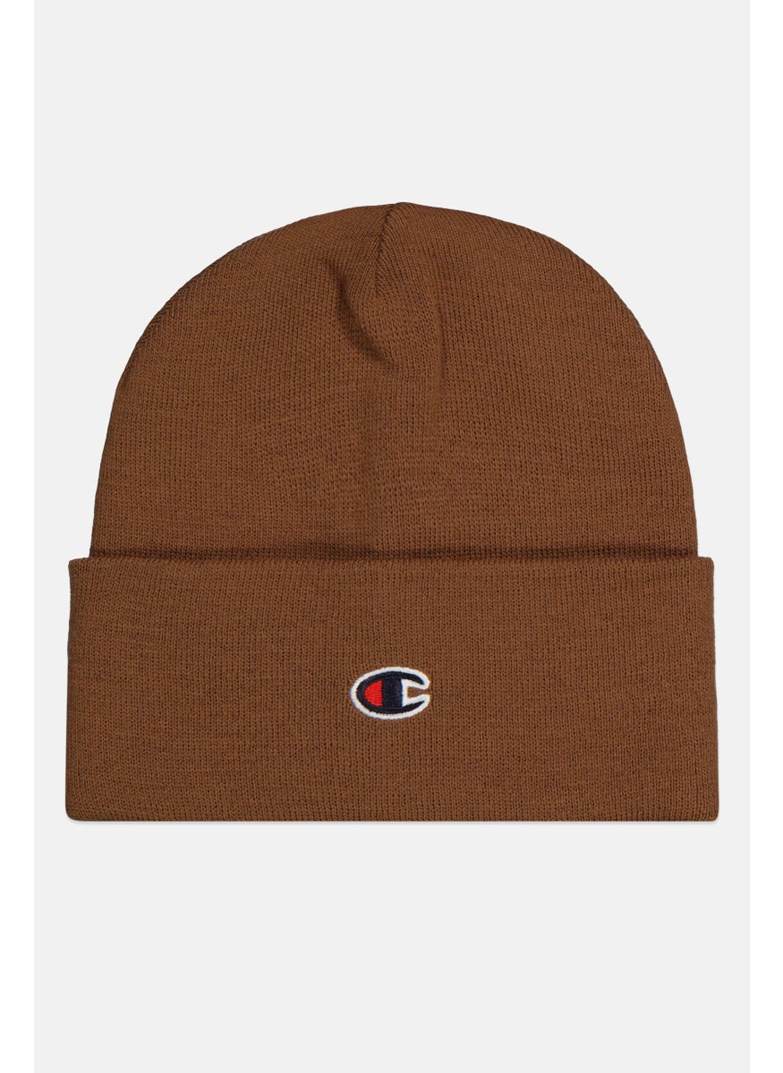 Men Embroidered Logo Beanie, Brown