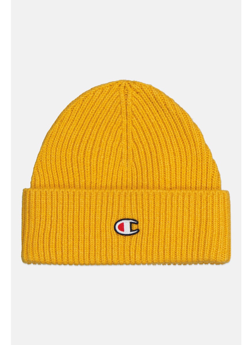 Men Brand Logo Beanie, Mustard