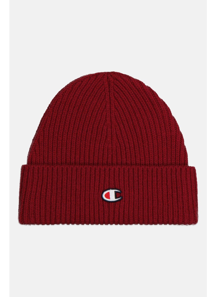 Men Embroidered Logo Beanie Cap, Dark Red