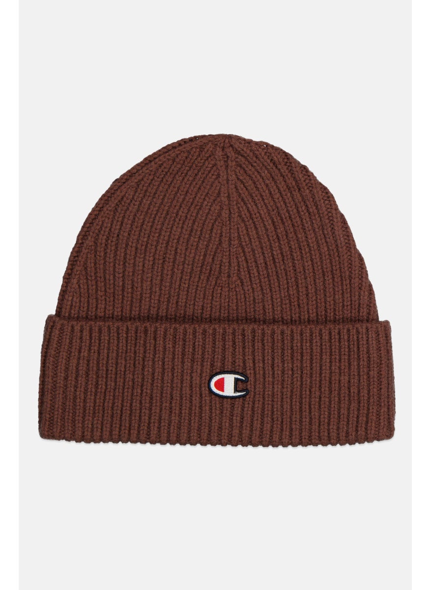 Men Embroidered Logo Knitted Beanie, Brown