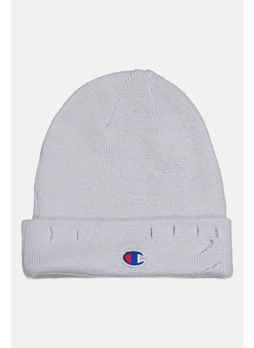 Men Embroidered Logo Beanie, Pastel Lilac