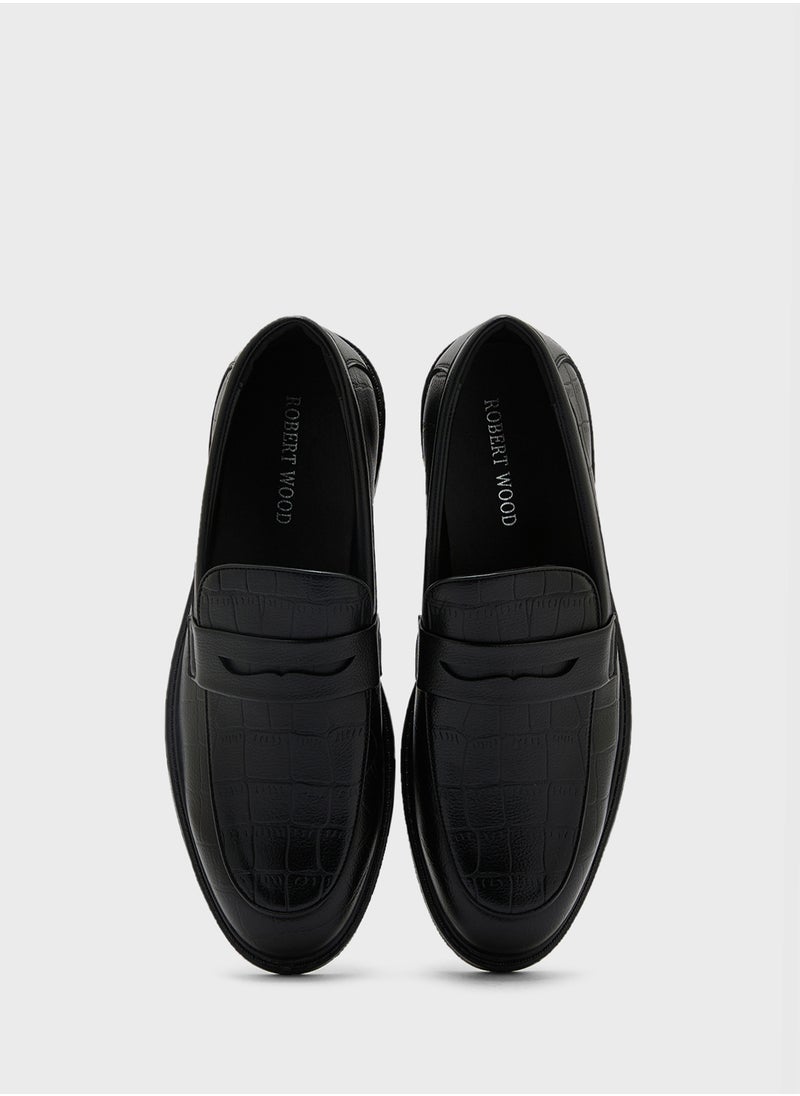 Croc Emboss Detail Formal Slip Ons