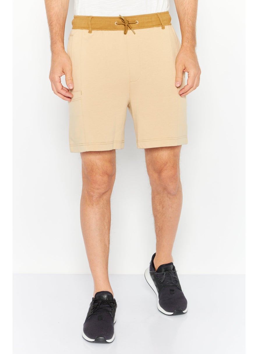 Men Drawstring Solid Basic Short, Beige