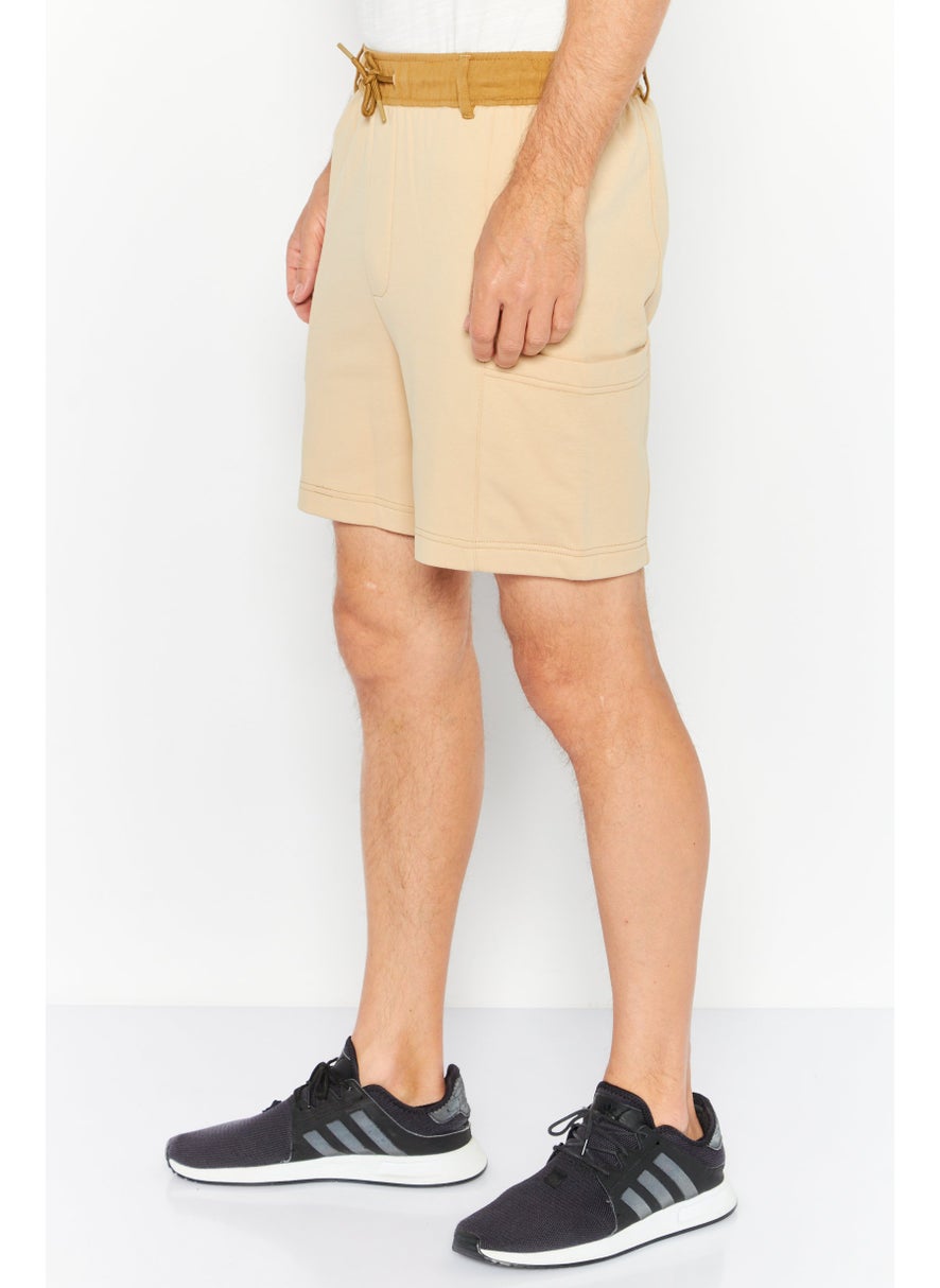Men Drawstring Solid Basic Short, Beige