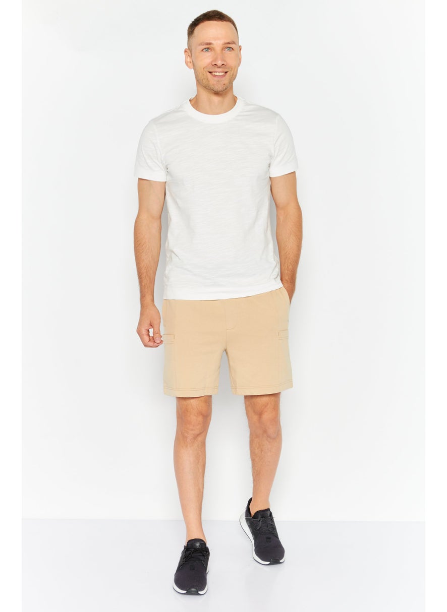 Men Drawstring Solid Basic Short, Beige
