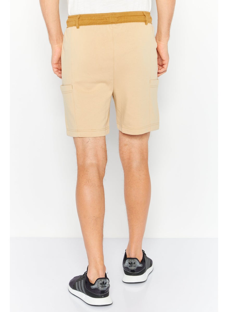 Men Drawstring Solid Basic Short, Beige