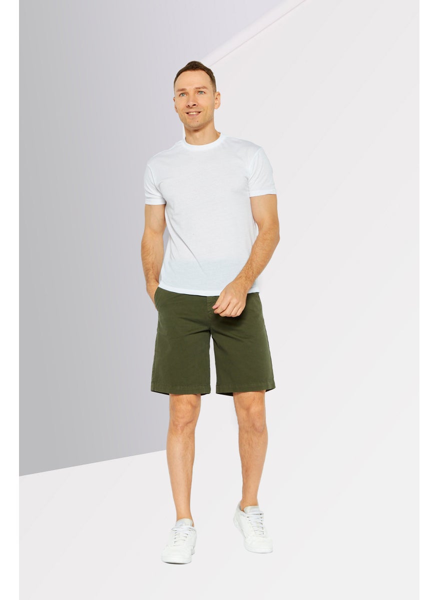 Men Plain Chino Shorts, Dark Olive