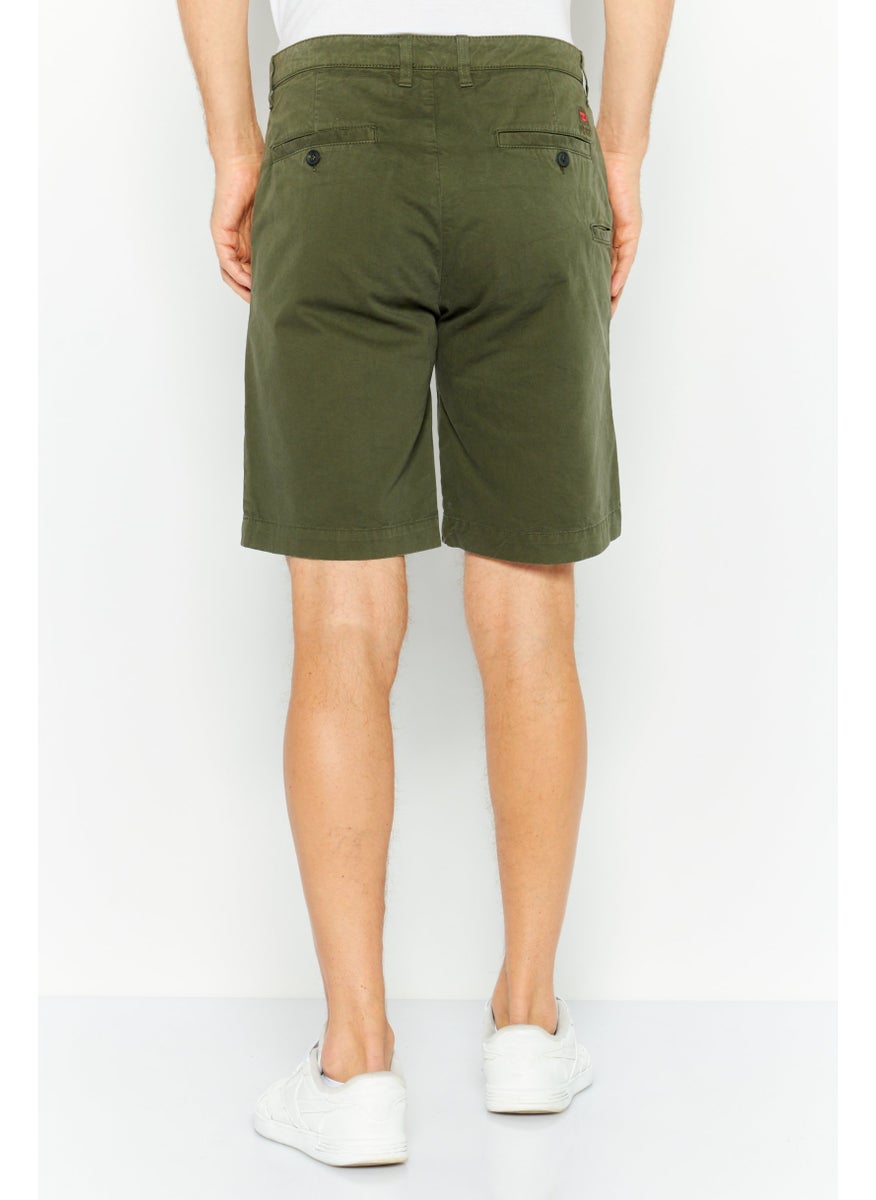 Men Plain Chino Shorts, Dark Olive