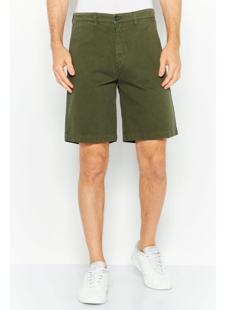 Men Plain Chino Shorts, Dark Olive