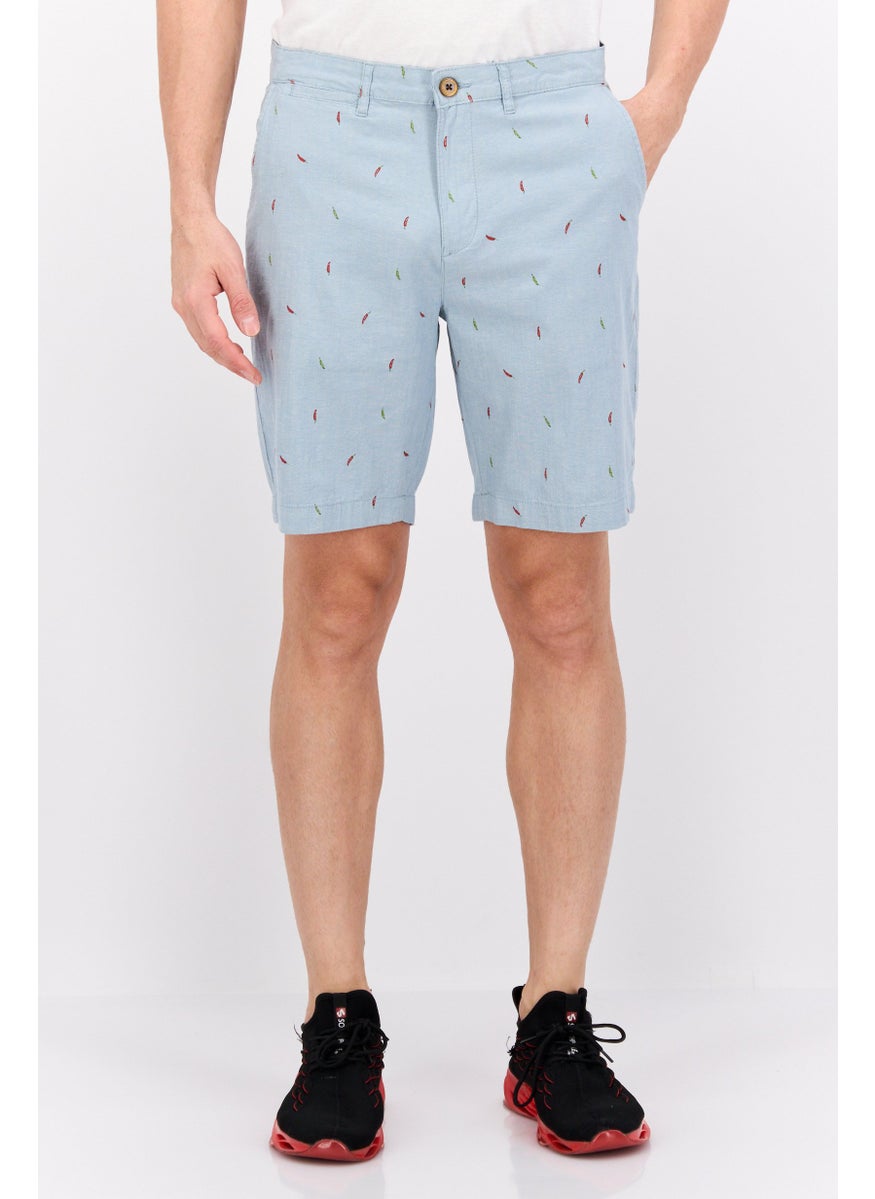Men Allover Print Chino Shorts, Light Blue