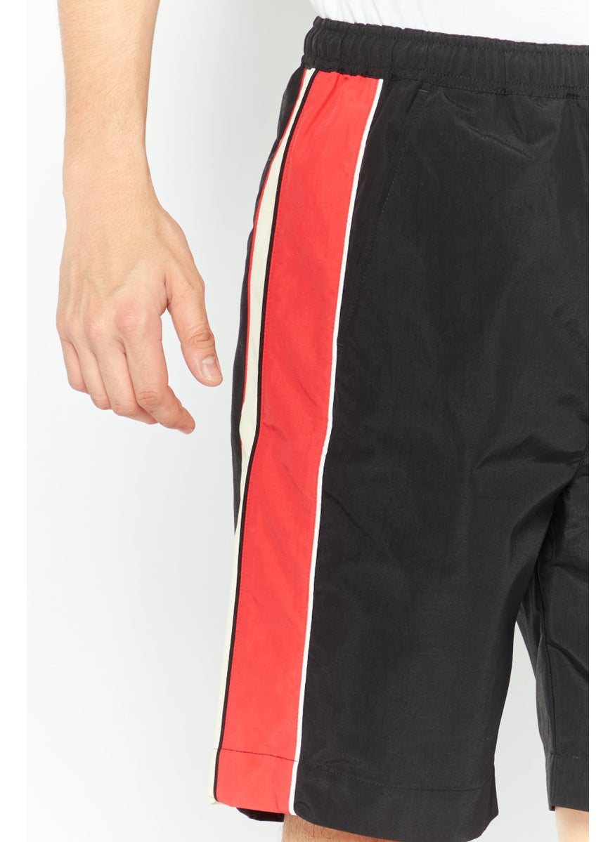 Men Embroidered Logo Basic Shorts, Black Combo