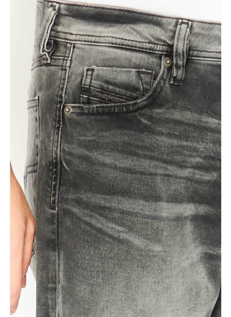 Men Washed Denim Short, Grey