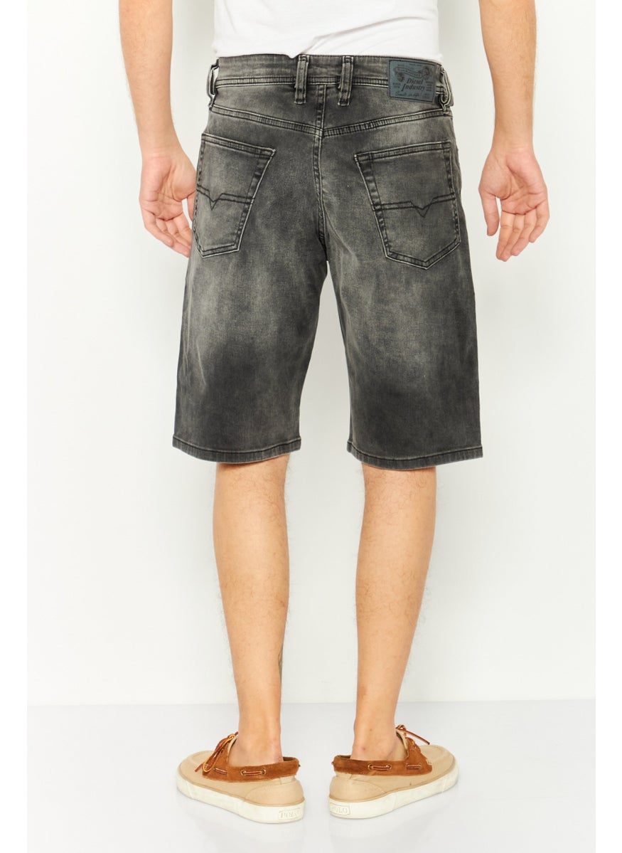Men Washed Denim Short, Grey