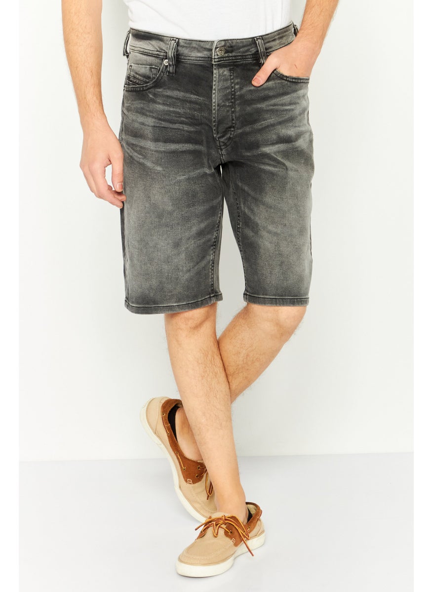 Men Washed Denim Short, Grey