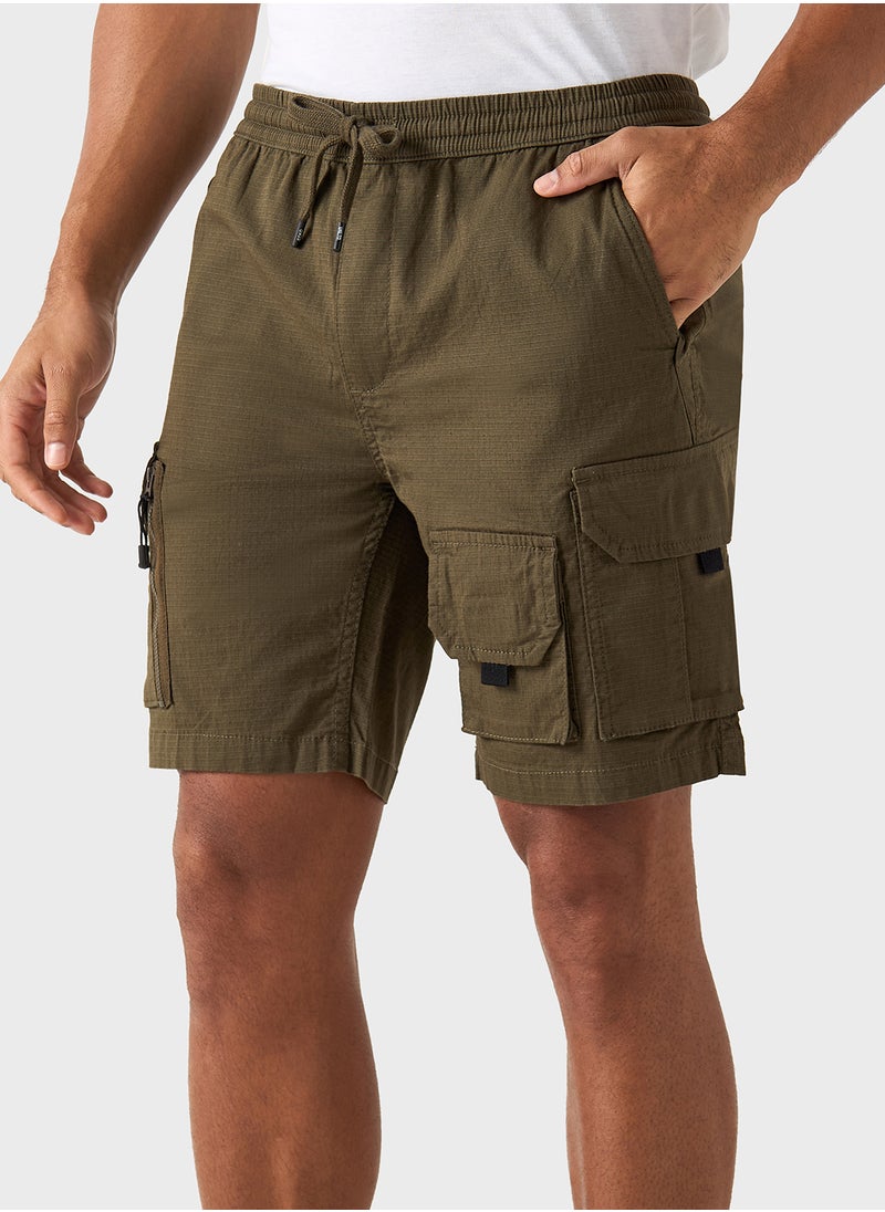 Ecko Textured Flexi Waist Shorts with Cargo Pocket