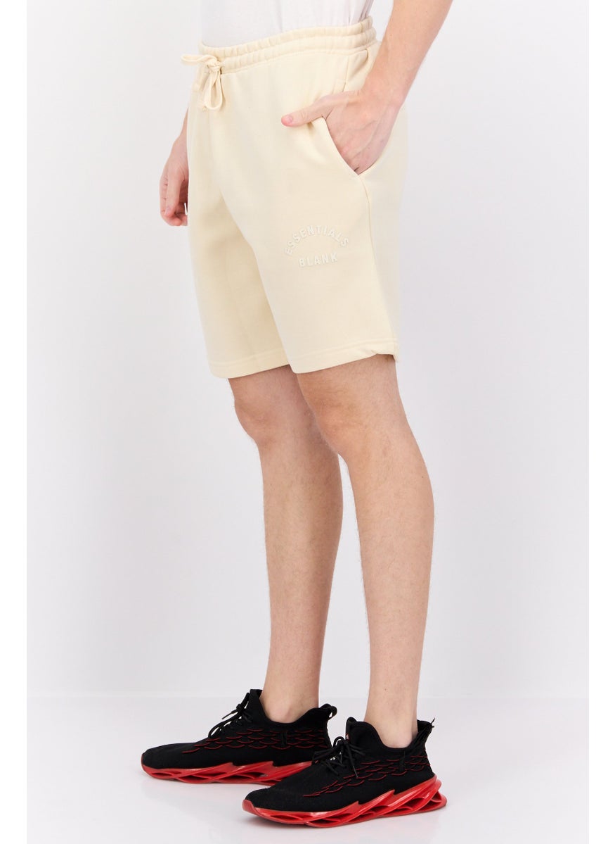 Men Brand Logo Basic Shorts, Beige