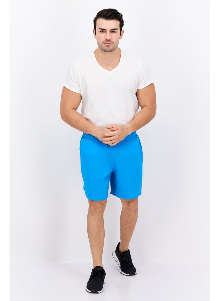 Men Regular Fit Brand Logo Running Shorts, Blue