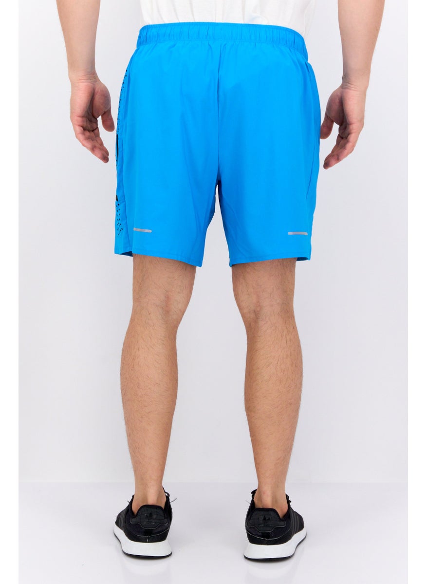 Men Regular Fit Brand Logo Running Shorts, Blue