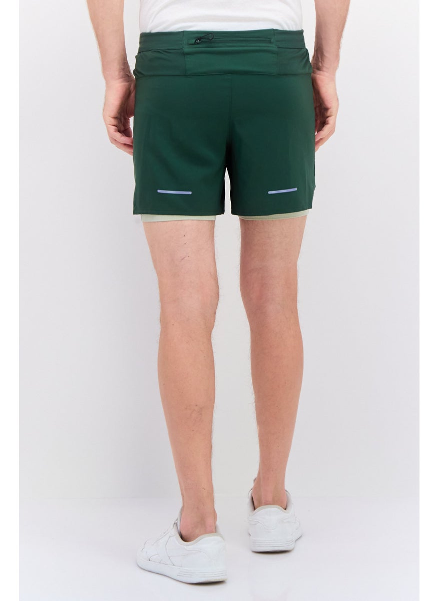 Men Sportswear Fit Brand Logo Running Shorts, Green