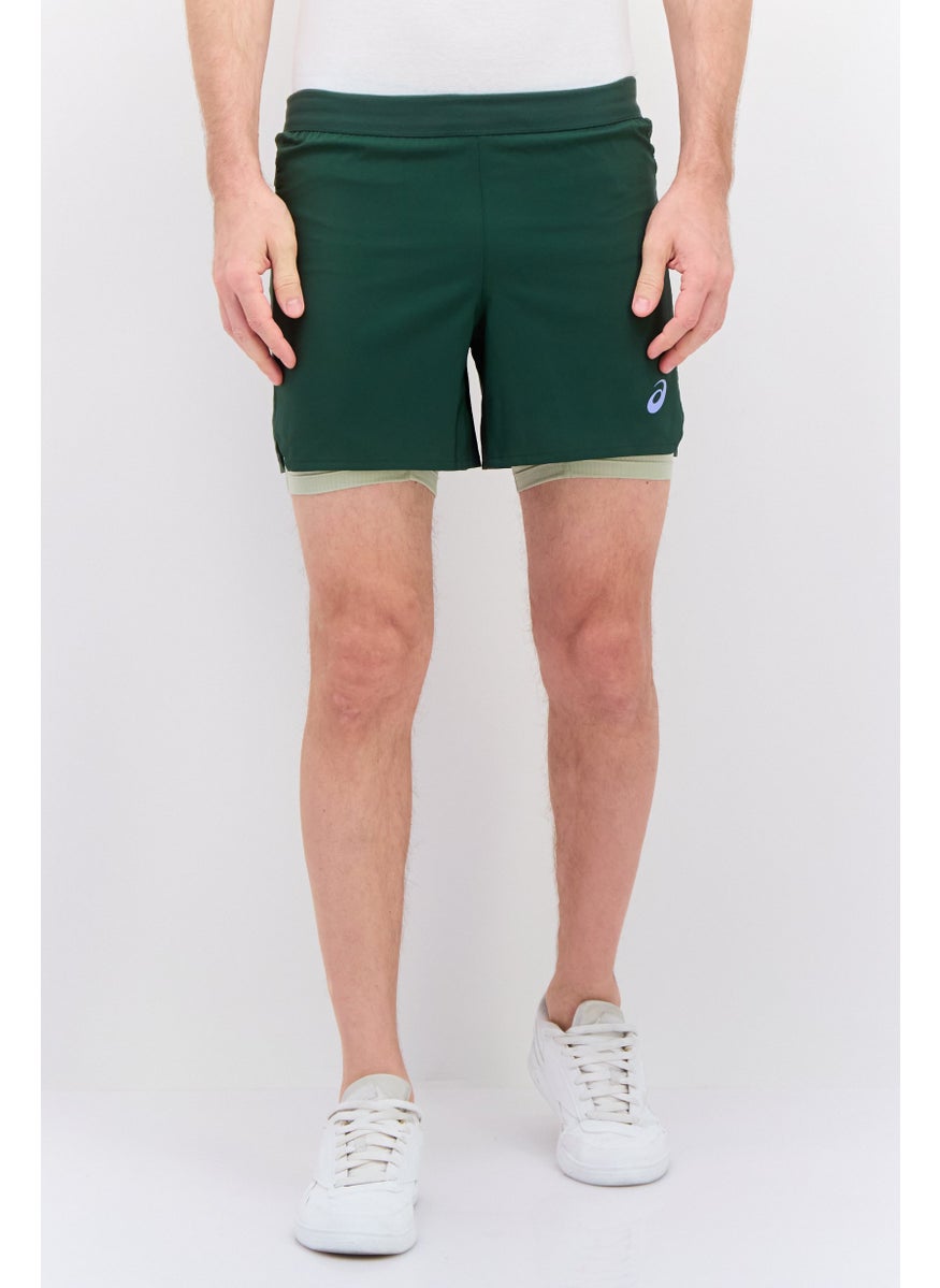 Men Sportswear Fit Brand Logo Running Shorts, Green