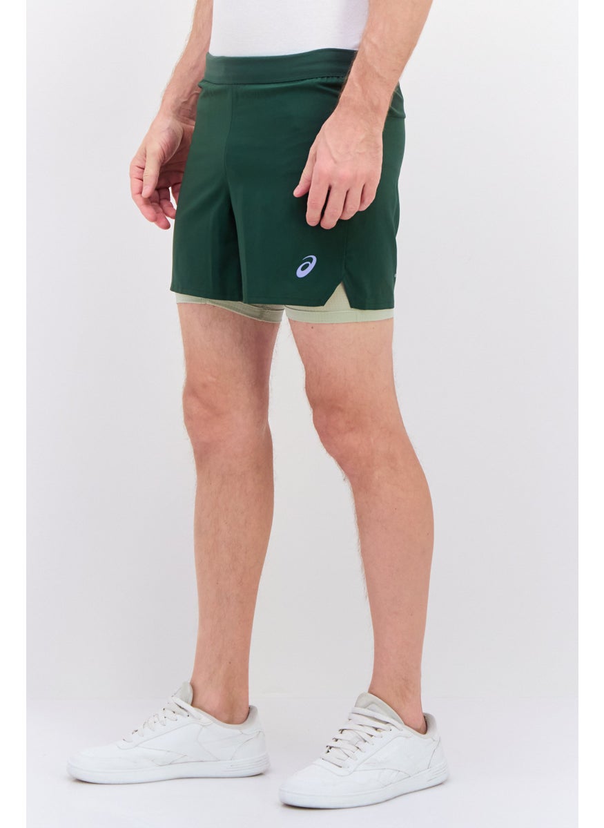 Men Sportswear Fit Brand Logo Running Shorts, Green