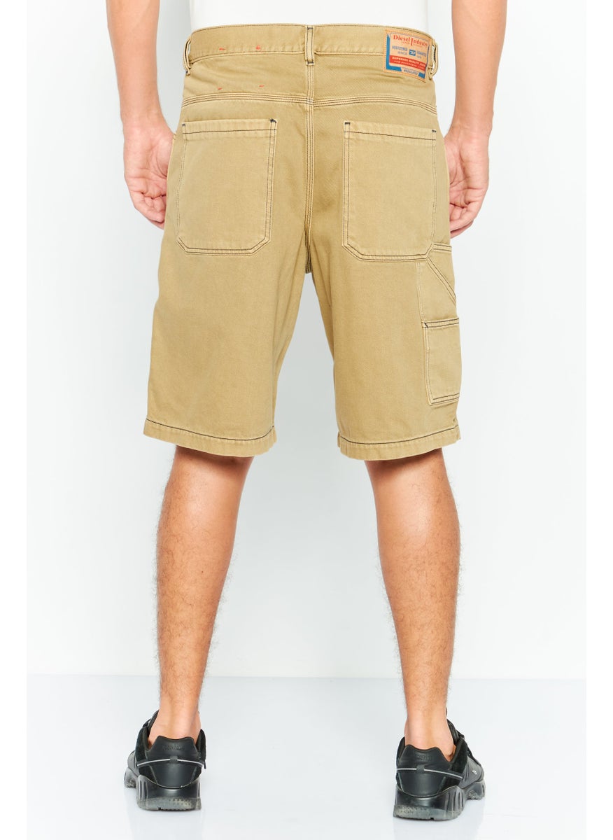 Men Textured Denim Shorts, Khaki