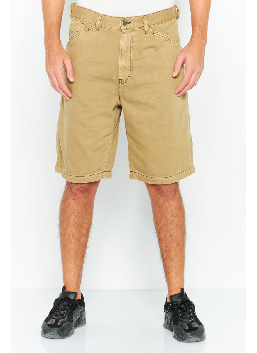 Men Textured Denim Shorts, Khaki