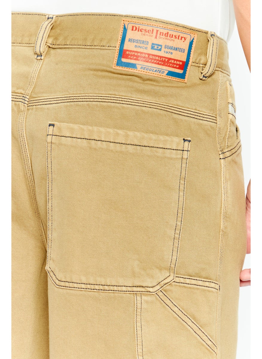 Men Textured Denim Shorts, Khaki