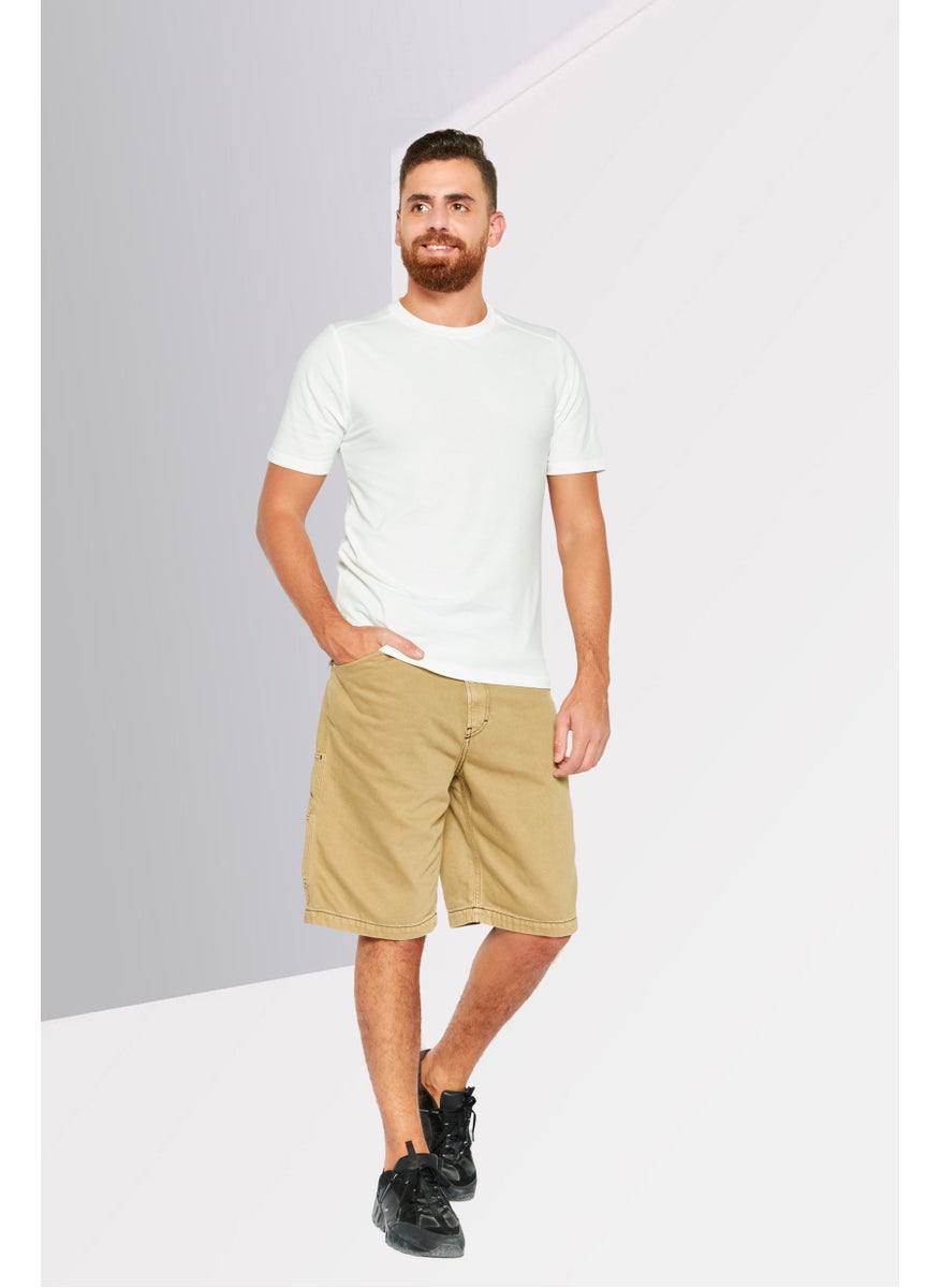 Men Textured Denim Shorts, Khaki