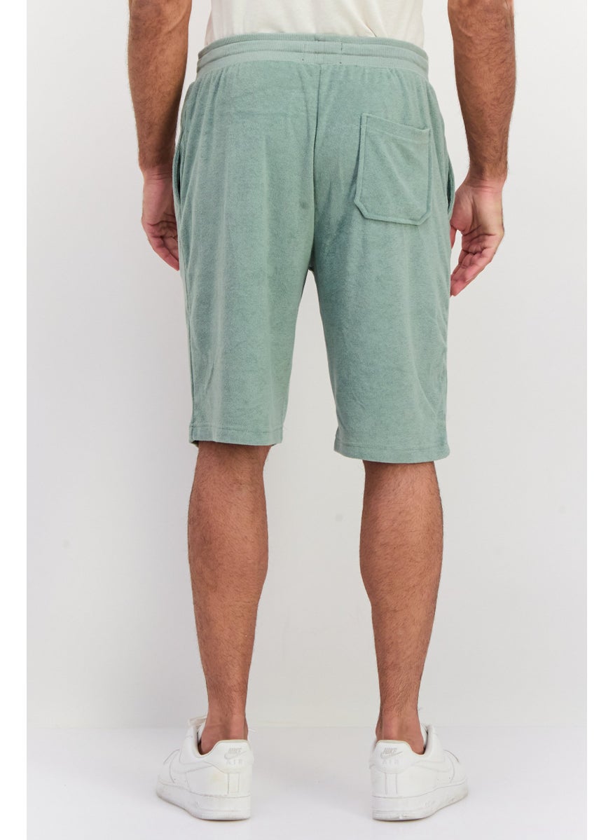 Men Drawstring Basic Shorts, Slate Green