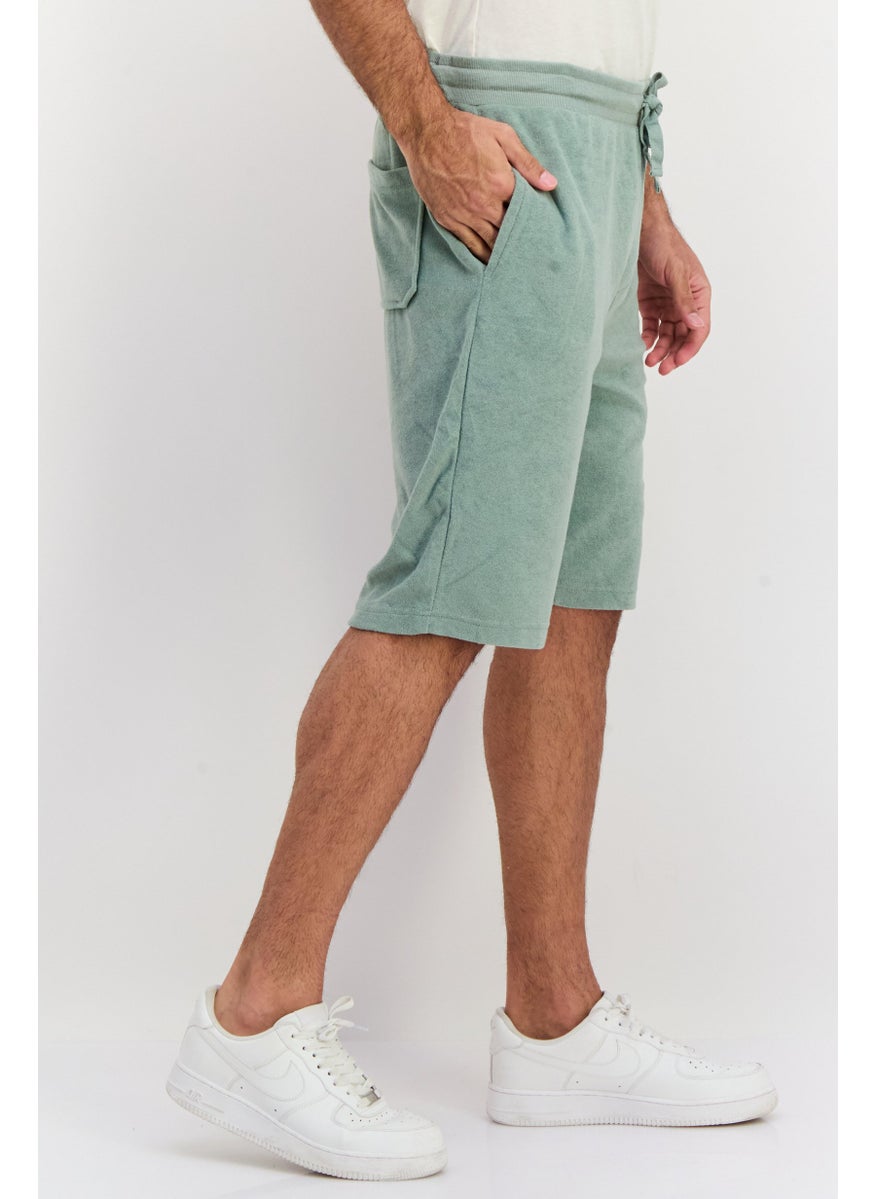 Men Drawstring Basic Shorts, Slate Green
