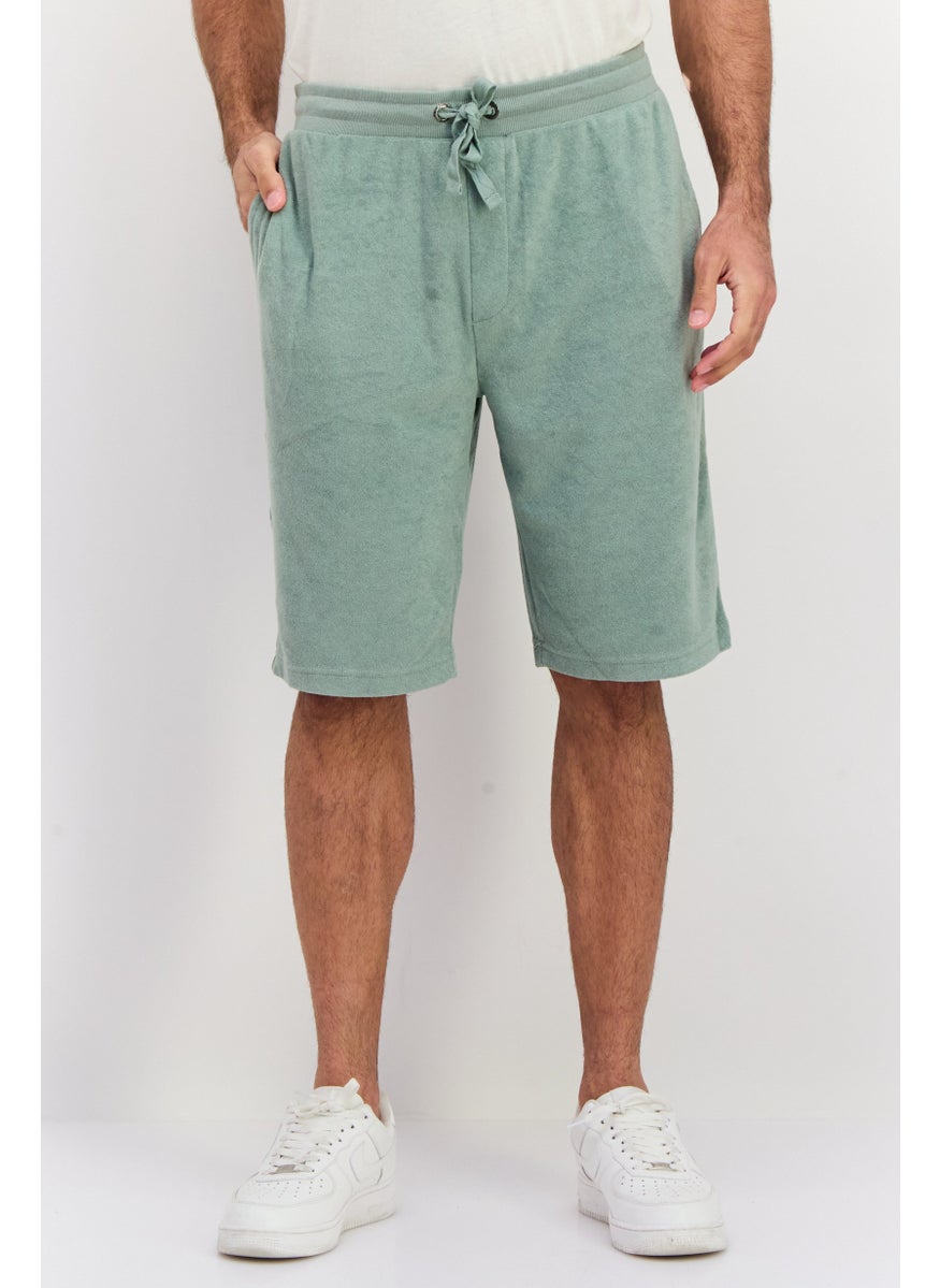 Men Drawstring Basic Shorts, Slate Green