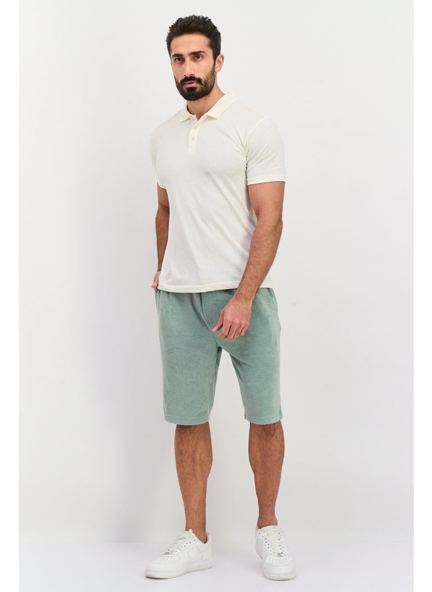 Men Drawstring Basic Shorts, Slate Green