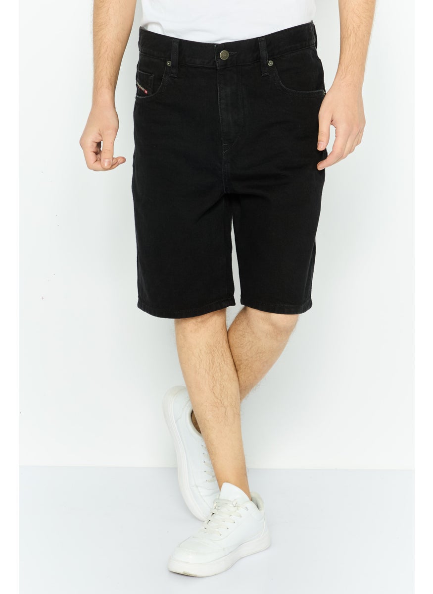 Men D-Strukt Plain Denim Shorts, Black