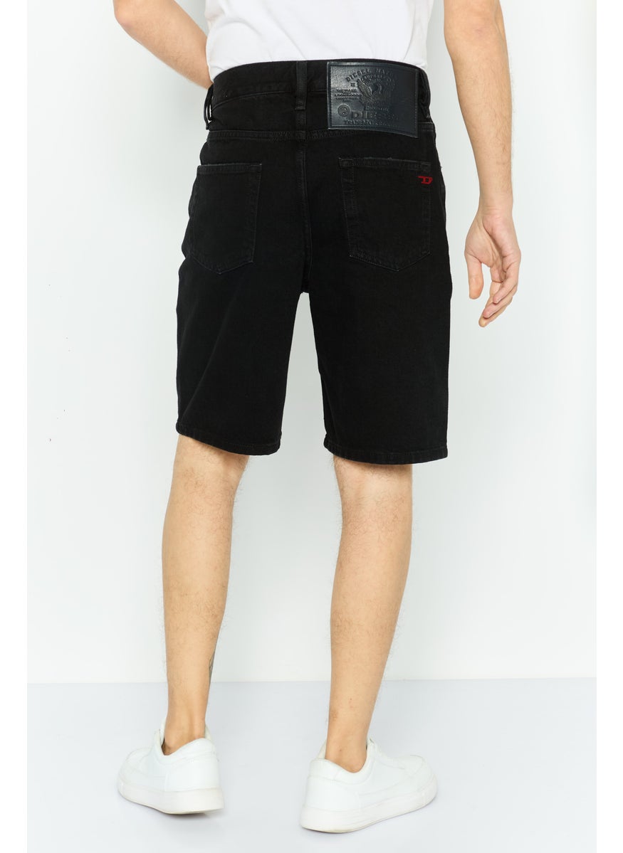 Men D-Strukt Plain Denim Shorts, Black
