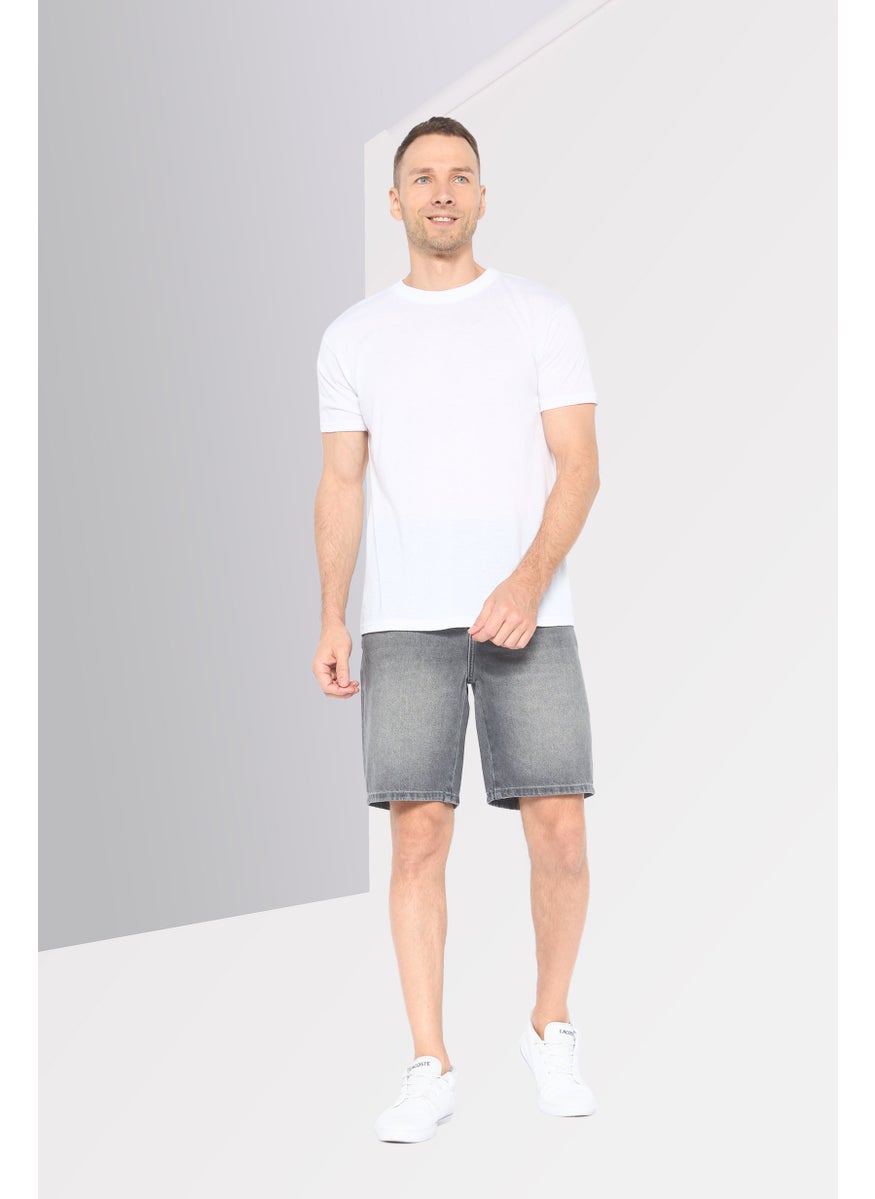 Men Regular Fit Distressed Non Stretchable Denim Shorts, Charcoal