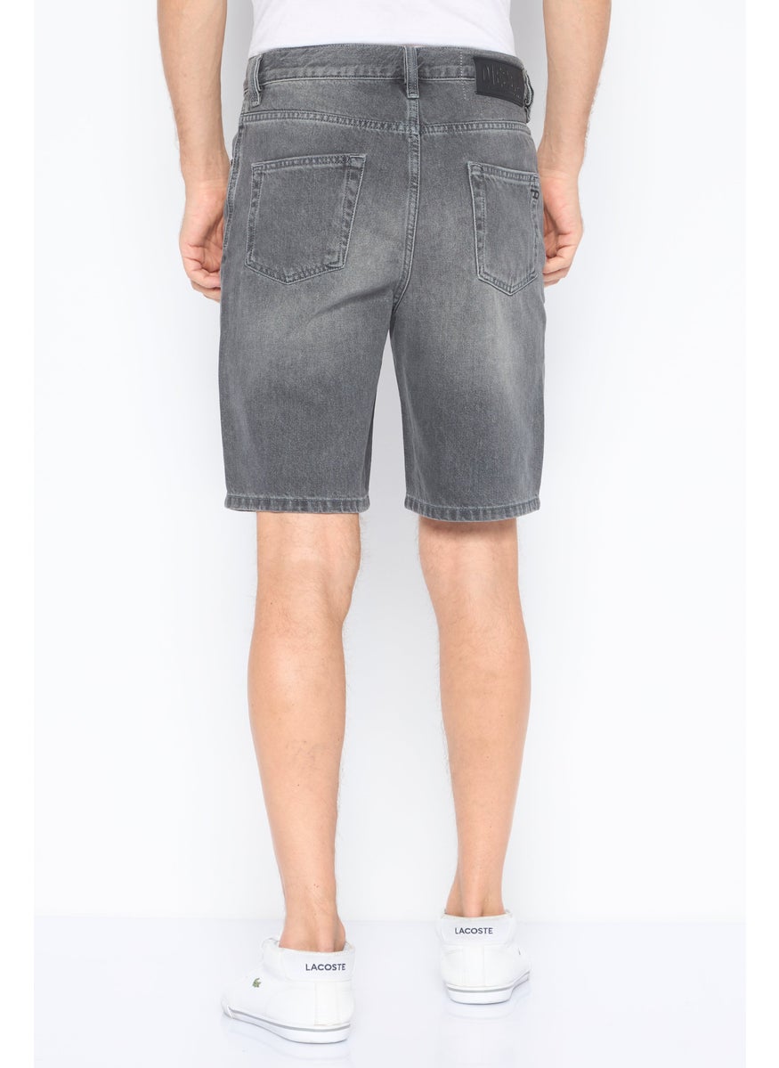 Men Regular Fit Distressed Non Stretchable Denim Shorts, Charcoal