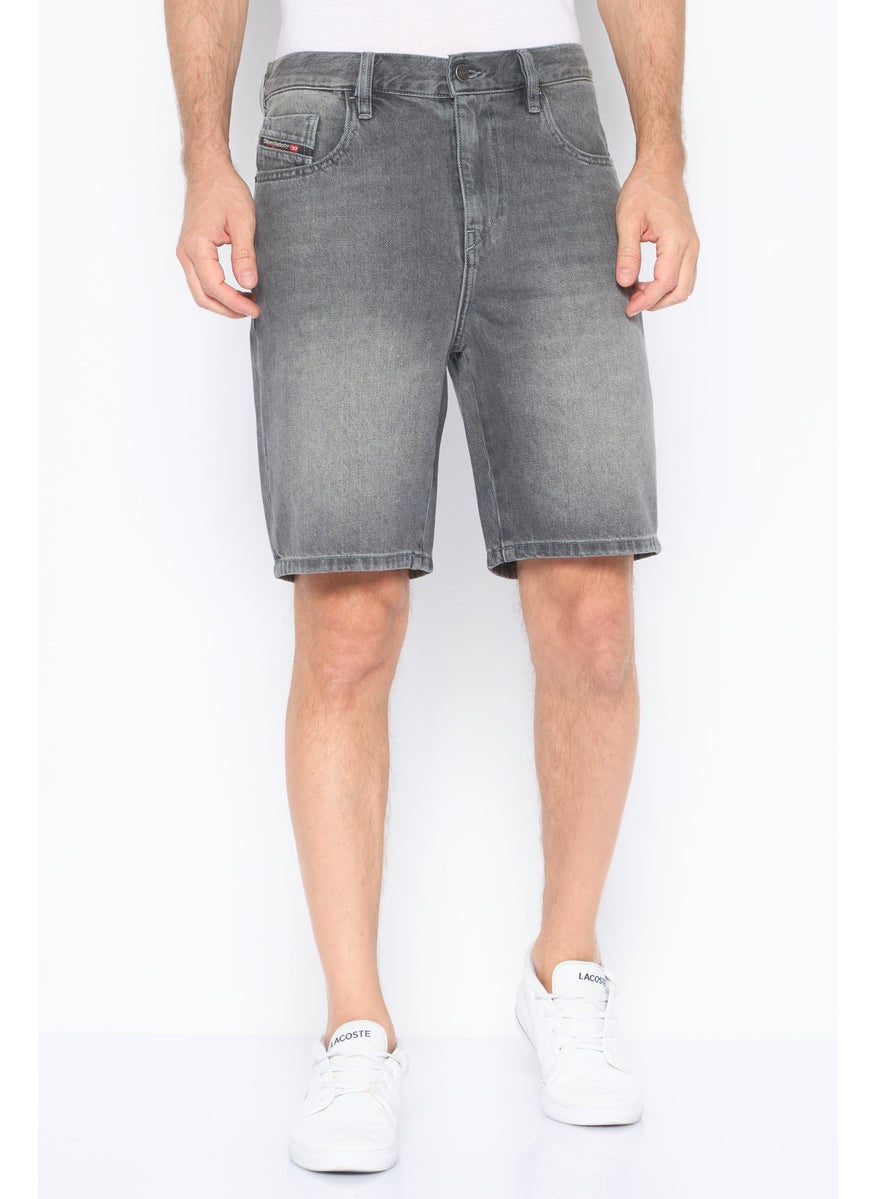 Men Regular Fit Distressed Non Stretchable Denim Shorts, Charcoal