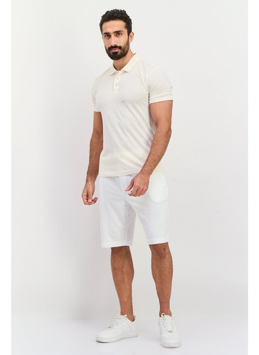Men Drawstring Plain Basic Shorts, White