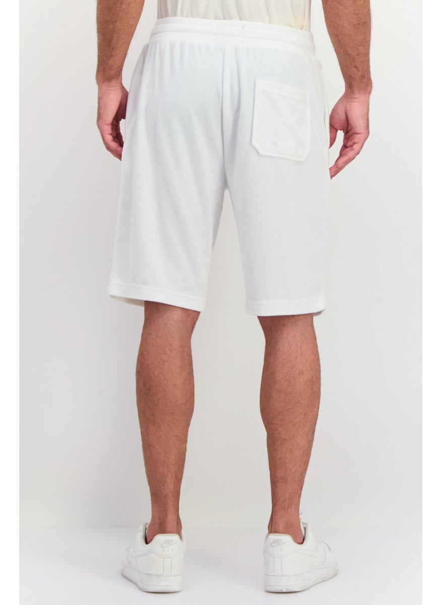 Men Drawstring Plain Basic Shorts, White
