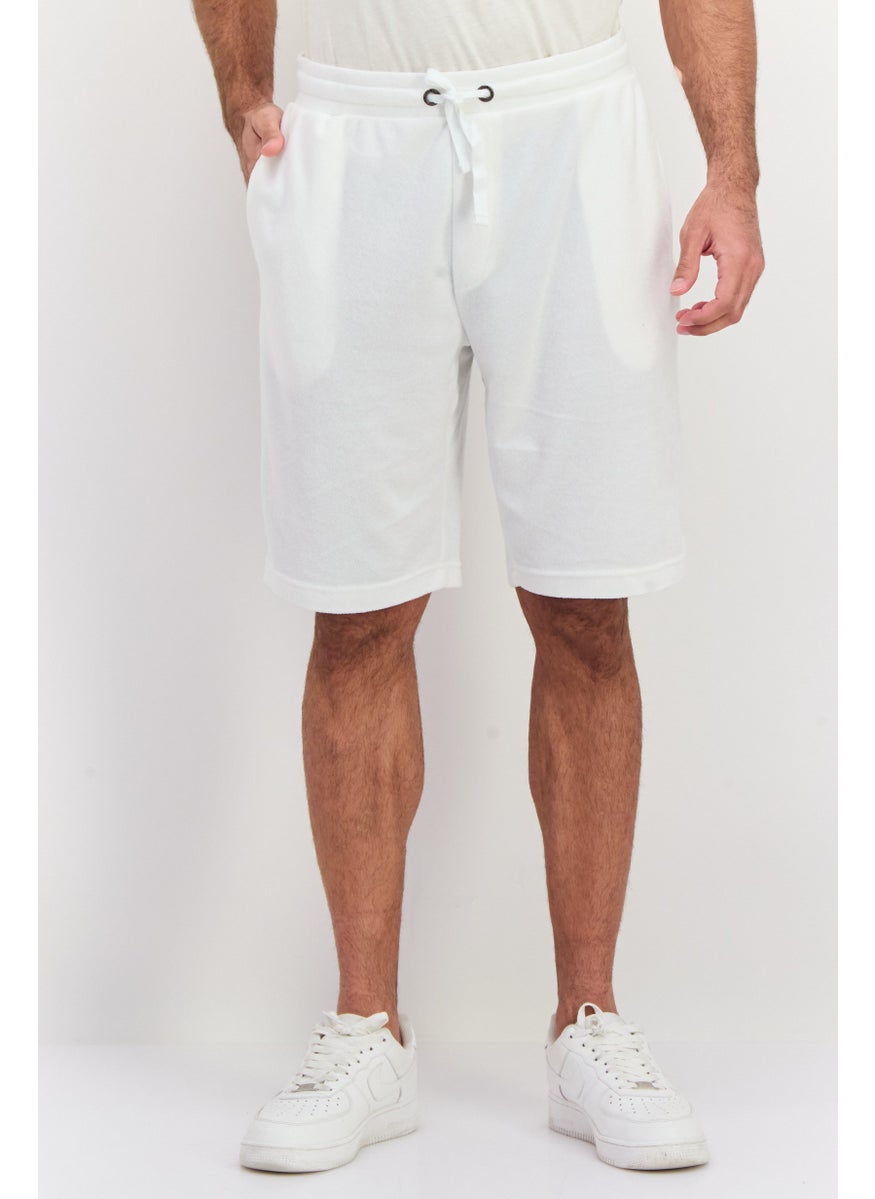 Men Drawstring Plain Basic Shorts, White