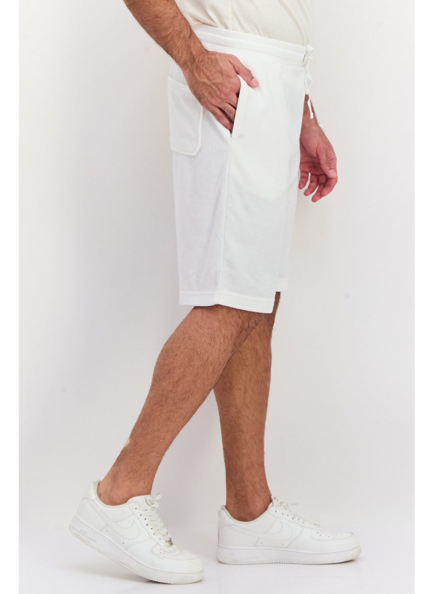 Men Drawstring Plain Basic Shorts, White