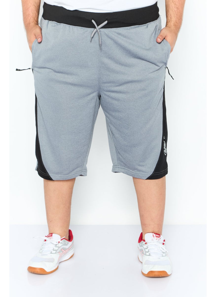 Men Sportswear Fit Drawstring Brand Logo Short, Grey