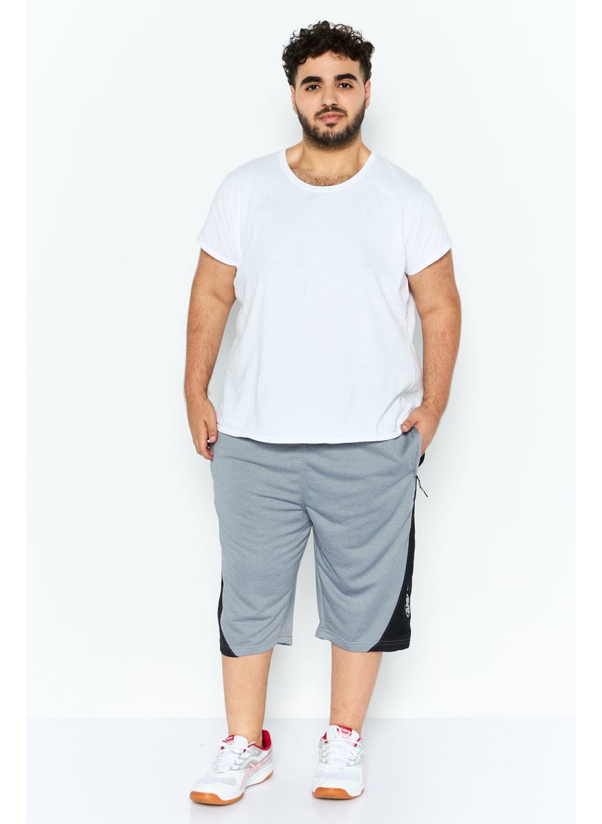 Men Sportswear Fit Drawstring Brand Logo Short, Grey
