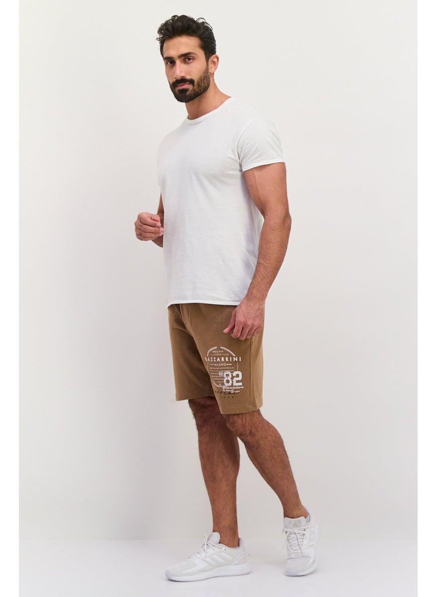 Men Drawstring Graphic Print Basic Shorts, Brown