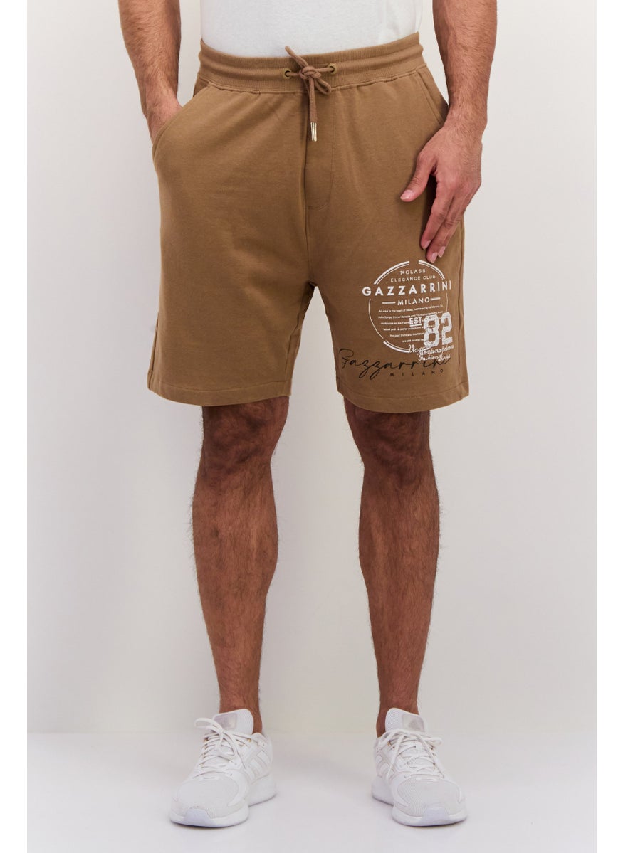 Men Drawstring Graphic Print Basic Shorts, Brown